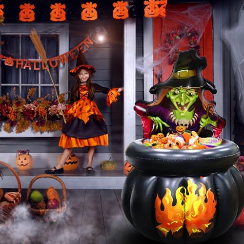 Halloween Inflatables Cooler, 48inch Witch Cauldron Party Decorations, 240+ Can Large Capacity Ice Bucket for Drink Beverage Holder, Scary Halloween Outdoor/Indoor Decor
