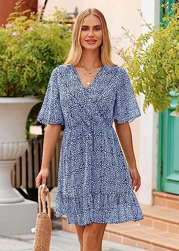 KIRUNDO-Womens-Casual-Short-Sleeve-V-Neck-Ruffle-Leopard-Print-High-Waist-Flowy-Mini-Dress-with-Belt