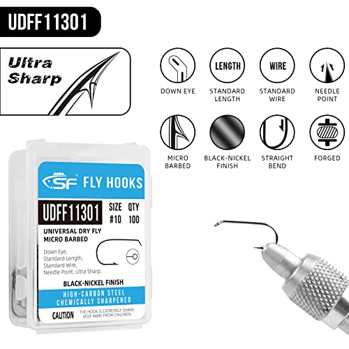 Image of SF #12 Universal Standard Dry Fly Tying Hook Ultra Sharp Micro Barbed Black Nickel High Carbon Steel for Traditional Dry Flies with Mini Box 100Pcs