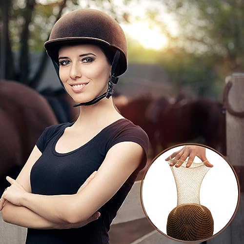 Yuxung 4 Pieces Women Ride Hair Net No Knot Hair Net Equestrian Hair Net Hair Cap Weaving Caps Wig Caps for Long and Short Hair (Light Brown)