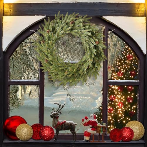 Couronne de Noël extérieure sans entretien 23" style rustique pour décoration de façade - 4