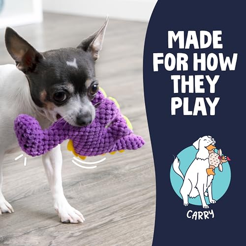 Image of goDog Checkers Just for Me Dinos Bruto Squeaky Plush Dog Toy, Chew Guard Technology - Purple, Mini