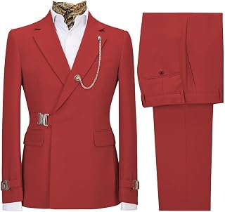 Men's Suit 2 Piece Slim Fit Suits for Men Business Casual Tuxedo Suit with Metal Clasp for Wedding Prom MCM21