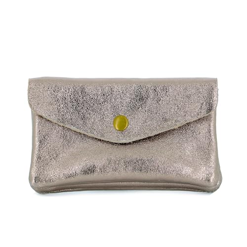 Double Tree - Porte-Monnaie Cartes Cuir Véritable Irisé Femme - Portefeuille Pochette Multifonctionnel À Rabat - Format Mi-Long - Pratique Léger - Taupe...