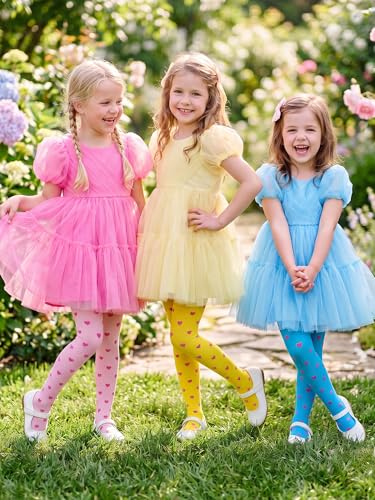 Image of Fourluoo Girls Tights Colorful Pantyhose Soft Thigh High Sock Jacquard Seamless Dance Legging Flower Girl Sock for 4-12 Years