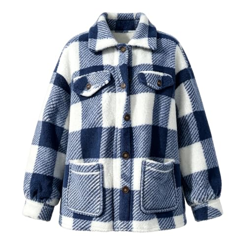 Shackets for Women Sherpa Plaid Jacket Button Down Fuzzy Fleece Coat - image 6