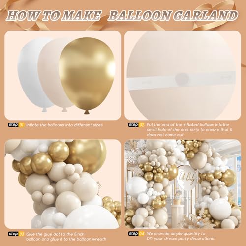 Image of 412pcs Sand White Gold Balloon Arch Kit, 18 12 10 5 Inch Different Size White Metallic Gold Latex Balloon for Boho Neutral Baby Shower Wedding Bridal Shower Birthday Decorations