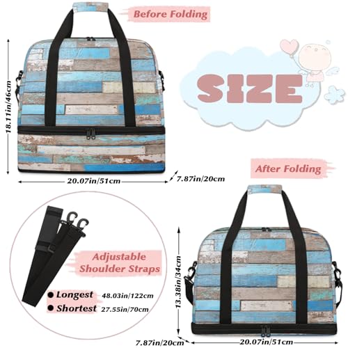 Large Travel Duffel Bag for Women Men Wood Texture Modern Blue Gym Bag Weekender Overnight Bags With Shoe Compartment Foldie Travel Tote Bag Carry On Personal Item Bag for Travel Gym Sports Hospital2