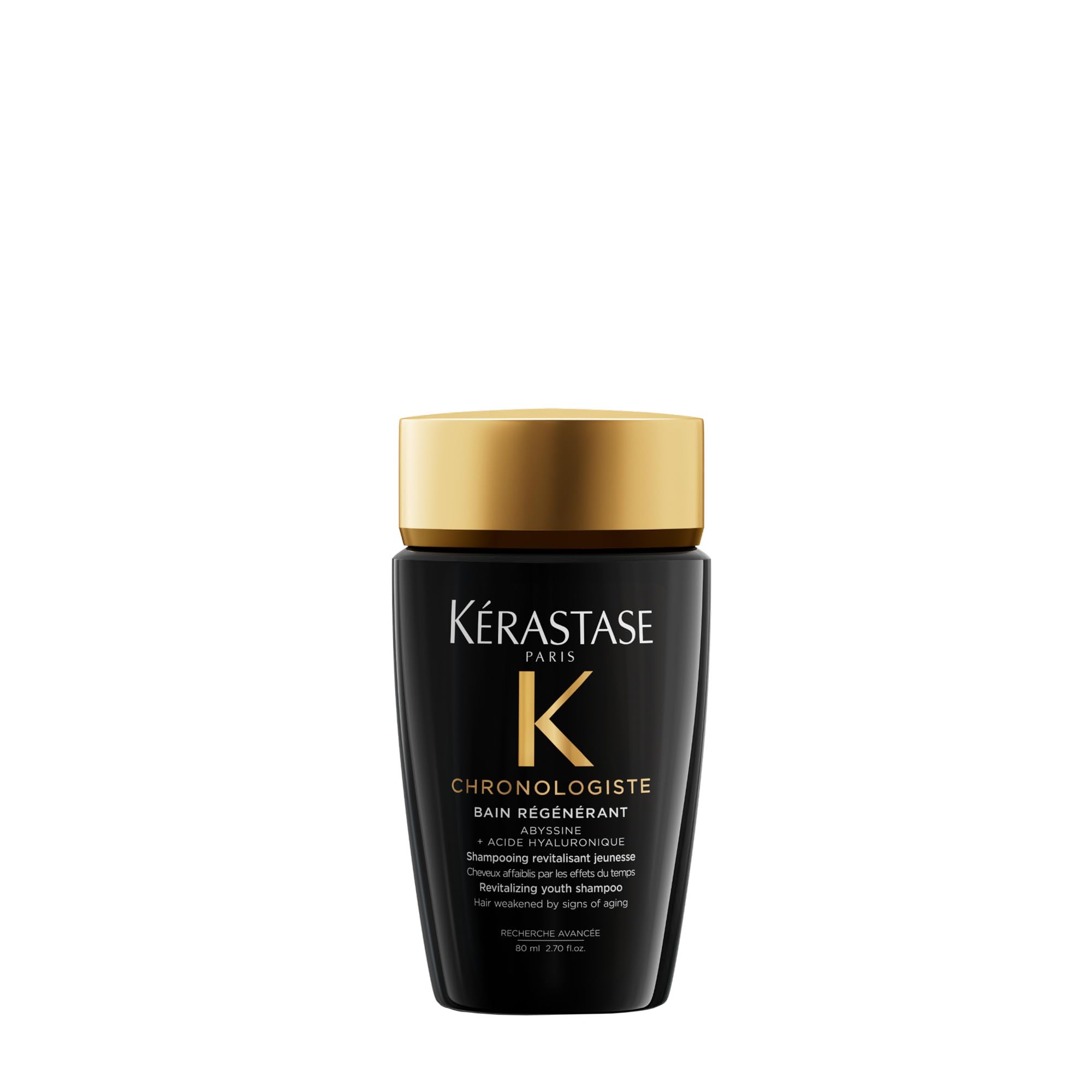 Kérastase Chronologiste Bain Régénérant Shampoo Rivitalizzante, Capelli Più Forti e Luminosi, con Acido Ialuronico, Abyssine e Vitamina E, Per Tutti i Tipi di Capelli, Formato Viaggio, 80ml