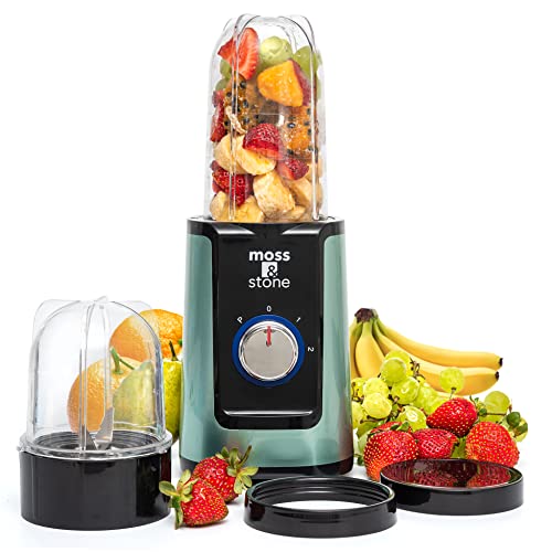Moss & Stone Smoothie Blender - Compact Personal Blender with Additional Cups for Frozen Drinks & To-Go Portable Cups with Lids