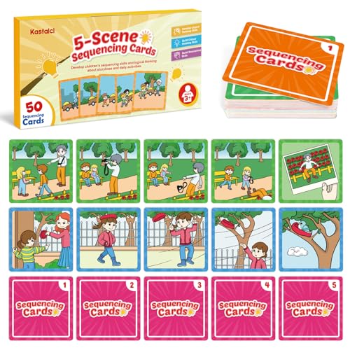 Kasfalci Sequencing Cards, Sequence Game for Kids, Speech Therapy Materials for Autism, Improve Storytelling,Social Skills, Sentence Building, Preschool Learning Activities for Classroom & Homeschool