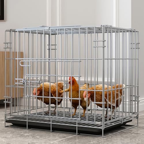 PTAIESIAN 鶏用ケージ 鶏舎 飼育ケージ 安定性と耐久性に優れています 折りたたみ式デザイン 収納も自由自在 お手入れ簡単 吊り下げ式トラフ 底部ネット強化 大規模飼育に最適 都会のバルコニー 田舎の中庭 屋内外問わず使用可能(シルバー,61x42