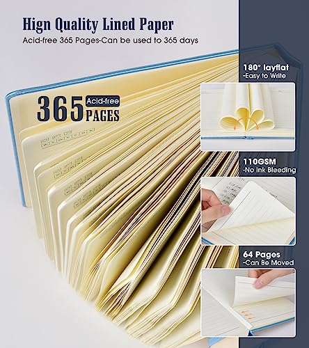 Image of Lined Journal Notebook -365 Pages A5 Thick Journals for Writing College Ruled Notebook, Hardcover Leather Journal for Women Men, Daily Journal Notebook for Work, Note Taking, 100Gsm Lined Paper ( 5.75'' X 8.38'' Blue)