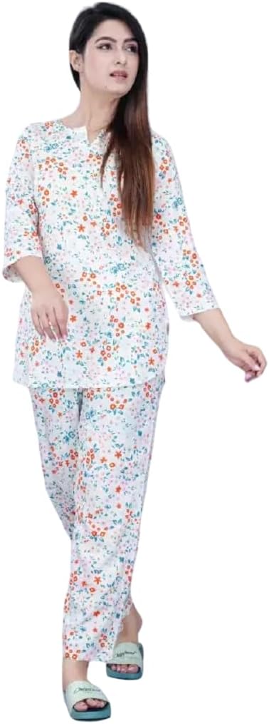GenericAnjali Fashion Women Night Suit Set Floral Print Women's Pajama Set, Long Sleeve Top and Pants