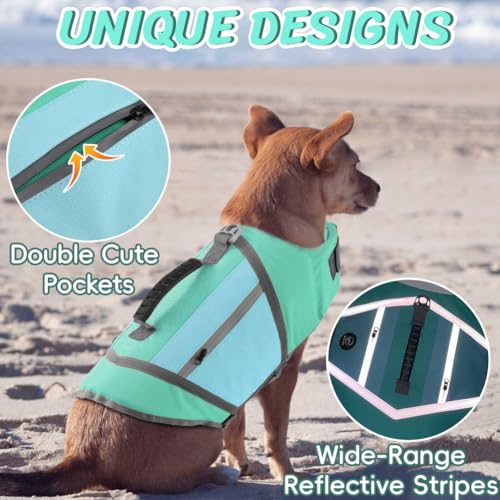 EMUST Dog Life Vest, Lightweight Life Jacket for Dogs with Pockets, Stylish Dog Life Preserver with Rescue Handle & Reflective Stripes for Swimming, Boating, Kayaking, Turquoise, XS by EMUST - Used condition - Image 3