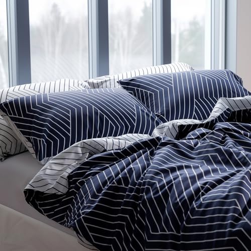 Housse de couette réversible coton rayé pour chambre moderne - 7