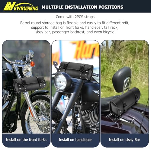 image for Newruiheng Motorcycle Tool Bag, Universal PU Leather Motorcycle Fork B