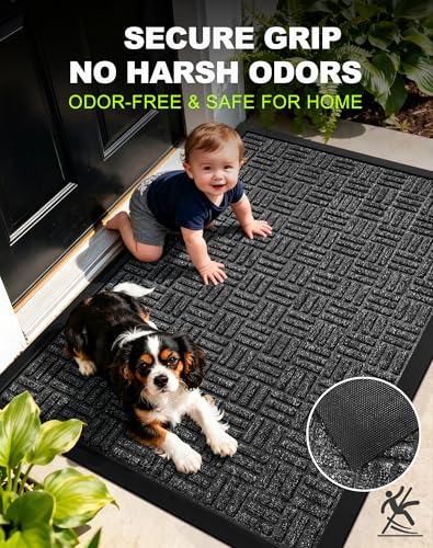 Mibao Front Door Mat Outdoor Entrance, 29.5" x 17" Heavy Duty Welcome Mat for Outdoor and Indoor, Waterproof Dirt Trapper Doormat, Super Absorbent Ind