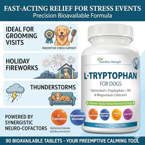 Image of Precision L-Tryptophan for Dogs 90 Chewable Tablets | Optimized Neuro-Uptake Formula with B6 & Magnesium for Maximum Brain Absorption | Advanced Calming Tablets for Stress Relief