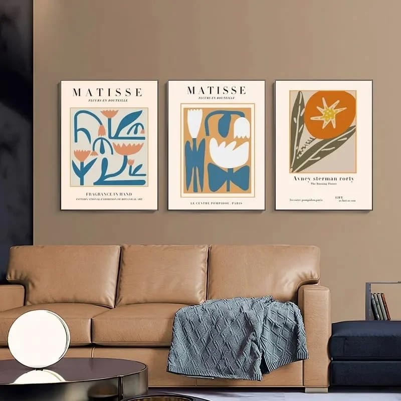 Toile Matisse décoration murale salon lot de 3 cadres affiches géométriques