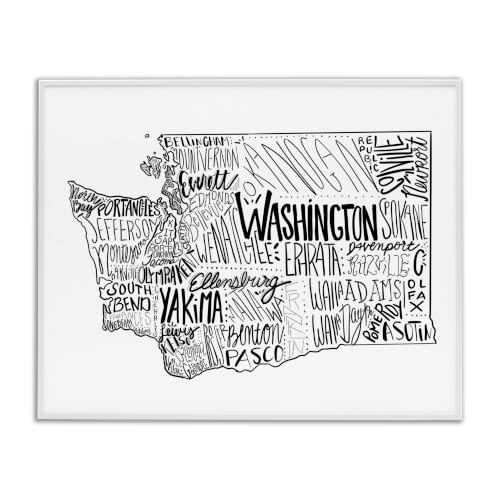 Washington State Cities Text Map, 16 x 20 Inch Framed Giclée Print