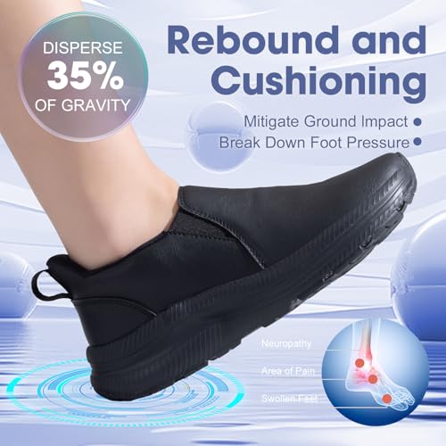 Image of ZOVE Wide Toe Box Shoes Women Wide Width Waterproof Leather Hands Free Nursing Sneakers Ultra Light Extra Wide Walking Sneakers Non-Slip Chef Diabetes Nurse Work Shoes