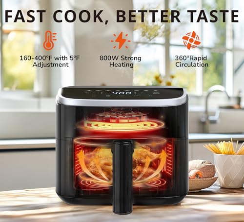 Image of Air Fryer 4QT with Clear Window, Multiple Operation Airfryer Non-Stick Basket Dishwasher Safe, Square Airfryer, Air Fry, Roast, Reheat, Dehydrate, Bake, Steam, 400F Rapid Air Crispy Technology, Black
