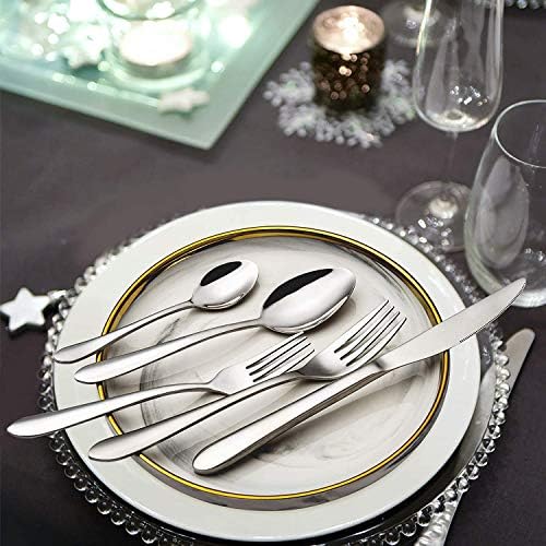 JIALONGDA 48-Piece Cutlery Set, Stainless Steel Flatware Set with 8-Piece Utensil Set, Table Knife/Dinner Spoon/Dinner Fork/Teaspoon/Salad Fork, Service for 8