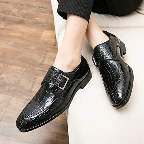 Oxford Shoes for Men Slip On Split Toe Crocodile Embossed Monk Strap Leather Low Top Anti-Slip Rubber Sole Walking4