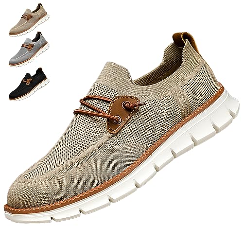 AMAZIDEAL Men's Knited Mesh Barefoot Shoes Casual Lace Up Walking Sneakers Comfortable Slip On Lightweight Breathable Driving Loafer