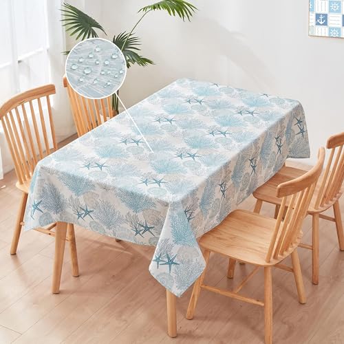 Nautical Coastal Rectangle Tablecloth Beach Ocean Print Table Cloth Waterproof Stain Resistant Wrinkle-Free Table Cover for Kitchen Dining Room Indoor and Outdoor Picnic Party 52x70 Inches by Qahing - Image 2