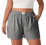 OLRIK Plus Size Boxer Shorts for Women 2026 Casual Gingham Pajama Bottoms