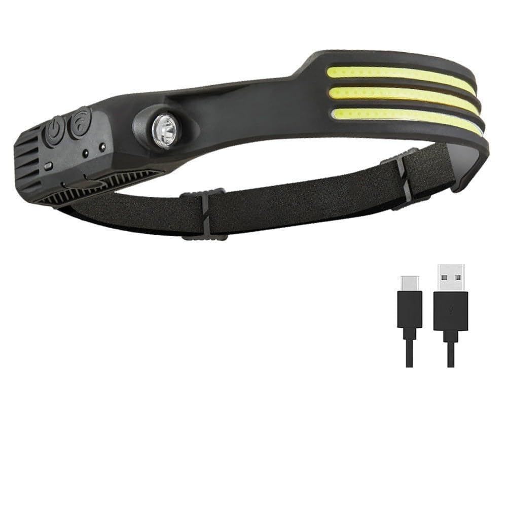 PROBEROS® Headlamp Rechargeable, Motion Sensor 230° COB Head Lamp, Headlights for Forehead, Hard hat Light Adults, LED Headband Flashlight Work, Hiking, Running, Camping Essentials Gear