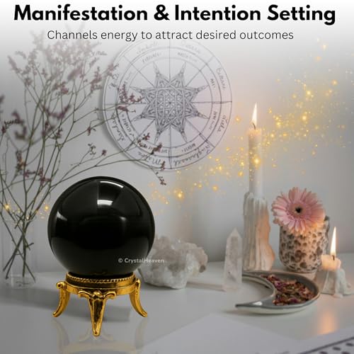 Image of Certified Black Agate Crystal Ball for Meditation - Premium Crystal Vastu Items for Home and Feng Shui Items for Good Luck - Ideal for Pooja Supplies and Spiritual Practices (2 inch Inch)