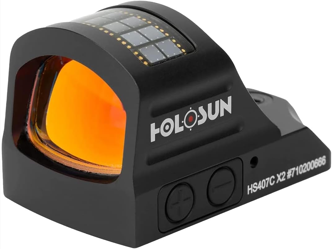 HOLOSUN HE407C-GR X2 / HS407C X2 2 MOA Dot Open Reflex Sight - Durable Shake-Awake Solar Failsafe Parallax-Free Aluminum Pistol Sight for Full-Sized Handguns - Green/Red Dot Options