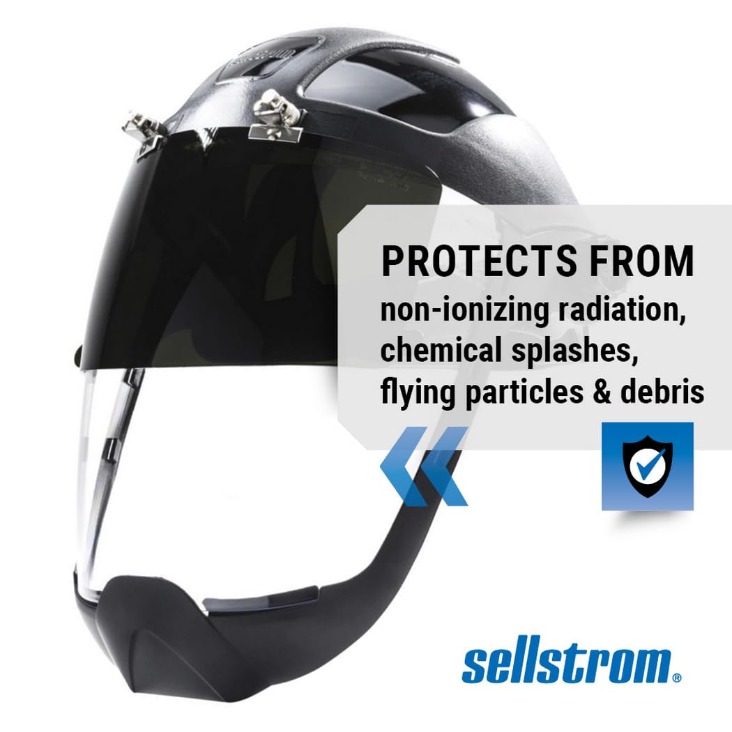 Sellstrom DP4 Face Shield - Lightweight Mask with High Impact Crown & Ratchet Headgear for Work, Grinding, Plasma/Flame Cutting - ANSI Z87.1 - Clear Anti Fog Polycarbonate Window - UV/IR Flip Up Visor