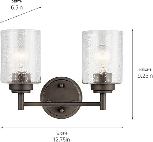 Miniatura 6 de KICHLER Winslow - Lámpara de tocador de 12.75 pulgadas con 2 luces, diseño de vidrio fantasía transparente en bronce antiguo