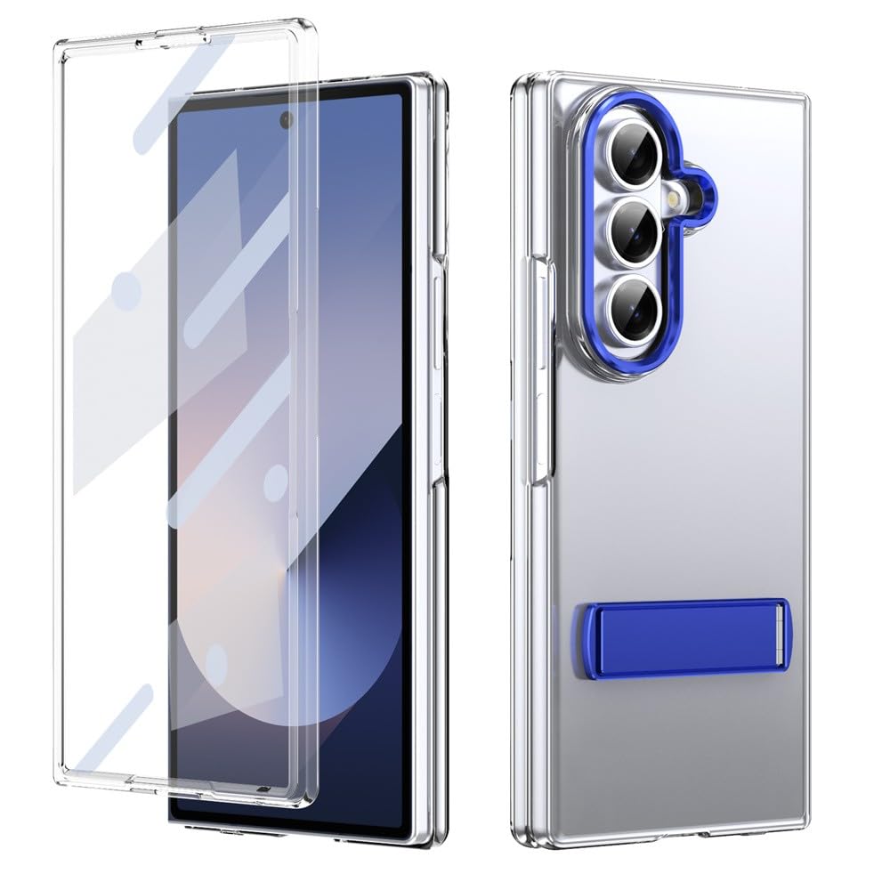 Generic Custodia compatibile con Samsung Galaxy Z Fold 8 (colore: blu) antiurto in metallo trasparente con supporto rigido flip case stand cover schermo