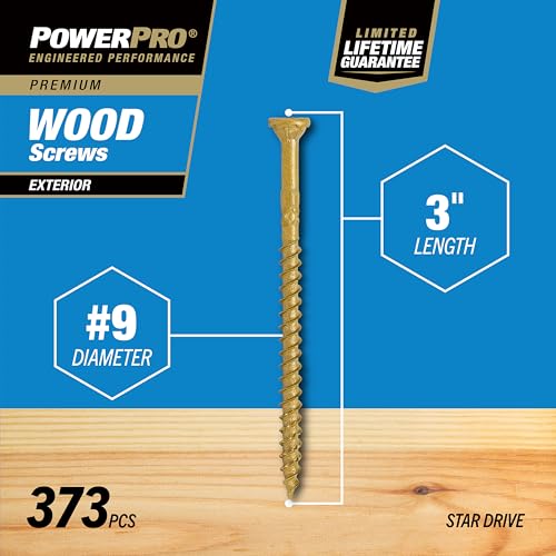 Image of Power Pro Premium Exterior Wood Screws, #9 x 3 Inch All-Purpose Deck Screws for Outdoor Projects, T-25 Star Bit Included, Bronze, 373 Pieces | 48611V4
