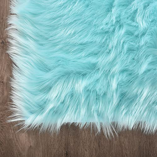 Latepis Blue Rugs for Bedroom Washable 3x5 Faux Sheepskin Fur Rug Fluffy Shaggy Rugs for Teen Room Décor Dorm Boho Bedroom Rug, Rectangle