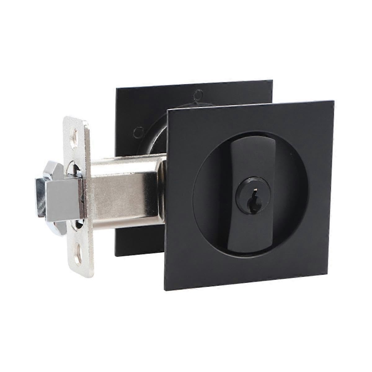 Joyhappst Image Color Pocket Door Lock Black Door Hardware Anti-Theft Lock Contemporary Privacy Square Door Lock Sliding