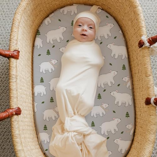Stretch Fitted Bassinet Sheet Set BROLEX 2 Pack Cradle Sheets for Bassinet Pad/Mattress,Unisex Boys Girls,Ultra Soft,Elephants Bears - Thumbnail 7