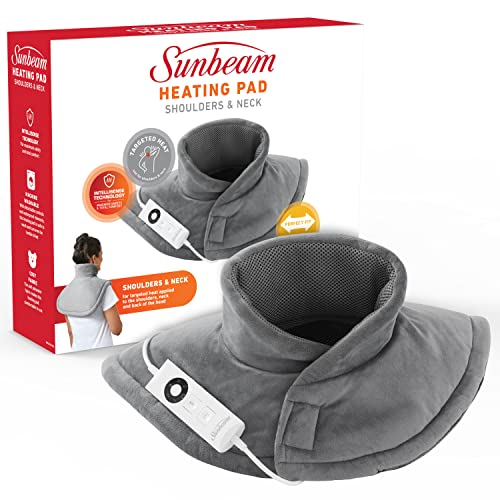 Sunbeam Electric Heating Pad for Shoulders & Neck |35.5x50cm, Contoured Design, 5 Heat Settings to Soothe Muscles, Fast Heat-Up, Consistent Temperature, Soft Washable Fabric, Wellness Product,Grey (HPN5300)