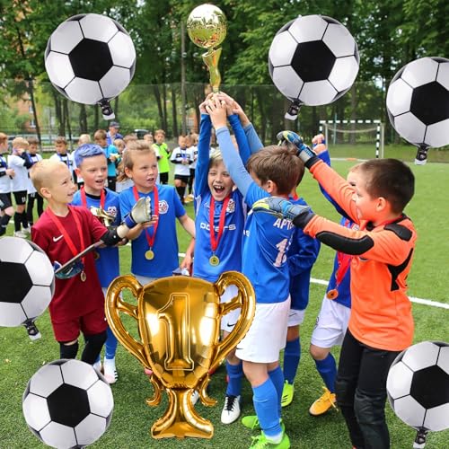 Image of Soccer Party Balloons Set, 32 Inch Champion Trophy Mylar Foil Balloon and 6pcs Football Helium Foil Balloons, Sport Decor for Boys Kids Soccer Ball Fans Birthday Party Decoration Supplies
