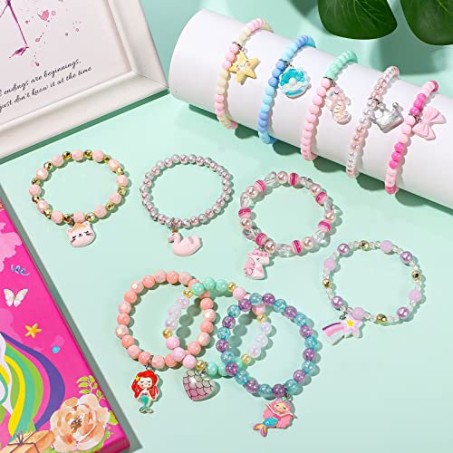 Lorfancy 12 Pcs Kids Beaded Bracelets For Girls Toddler Unicorn Mermaid Charm Bracelet Jewelry Set Little Girls Cute Dress Up Pretend Play Jewelry Gifts #TOP2