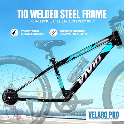 Image of Leader Vivid Velaro Pro Double Crown Suspension 26T 7 Gear Cycle for Men | Strong Steel Frame & Dual Disc Brakes with Mega Hub | MTB Bicycle for Off-Road & City Riding Ideal for 13+ Yrs - Black