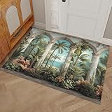 Felpudo Paisaje Retro Plantas Tropicales en el Arco. para Interior y Exterior Home 40x60cm – Diseños Versátiles, Ideal para Puerta de Entrada, Pasillo, Recibidor y Balcón (Verde)