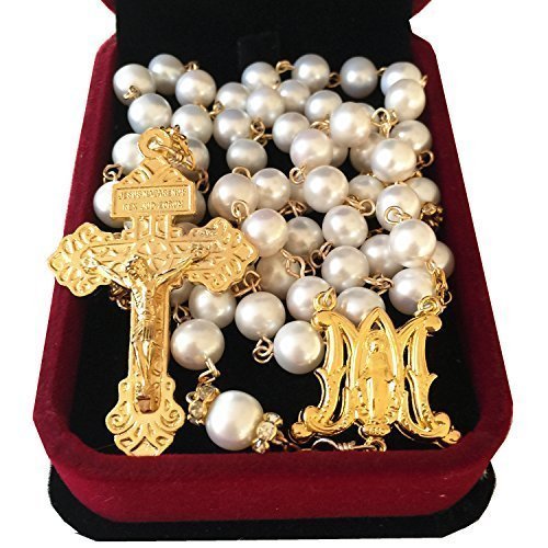 elegantmedical GOLD AAA 8-9MM pearls PEARL BEADS ROSARY CROSS NECKLACE CATHOLIC GIFT3