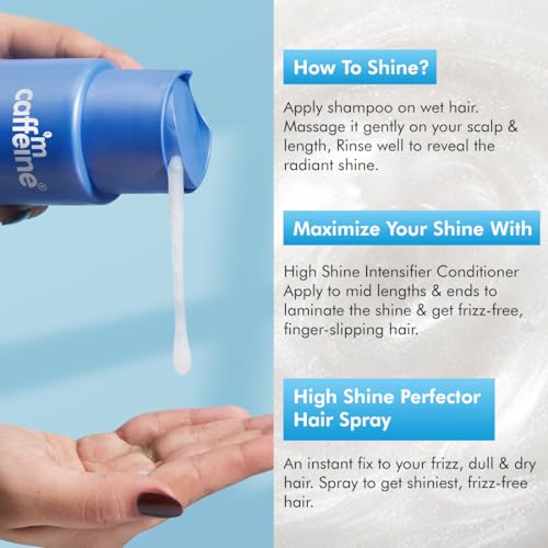 Image of mCaffeine High Shine Glossy Hair Shampoo For Dull, Dry & Frizzy Hair | 3% Shine Complex - With Glycolic Acid & Hyaluronic Acid | 48 Hr Frizz Control | Fresh Floral Fragrance | 250ml