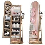 armoire miroir bois salle de bain Armoire à bijoux LED 3 en 1 : miroir sur pied + rangement de bijoux + étagères et tiroirs. L'intérieur est équipé d'un miroir de maquillage et d'un éclairage LED blanc et offre de la place pour tous les types de bijoux